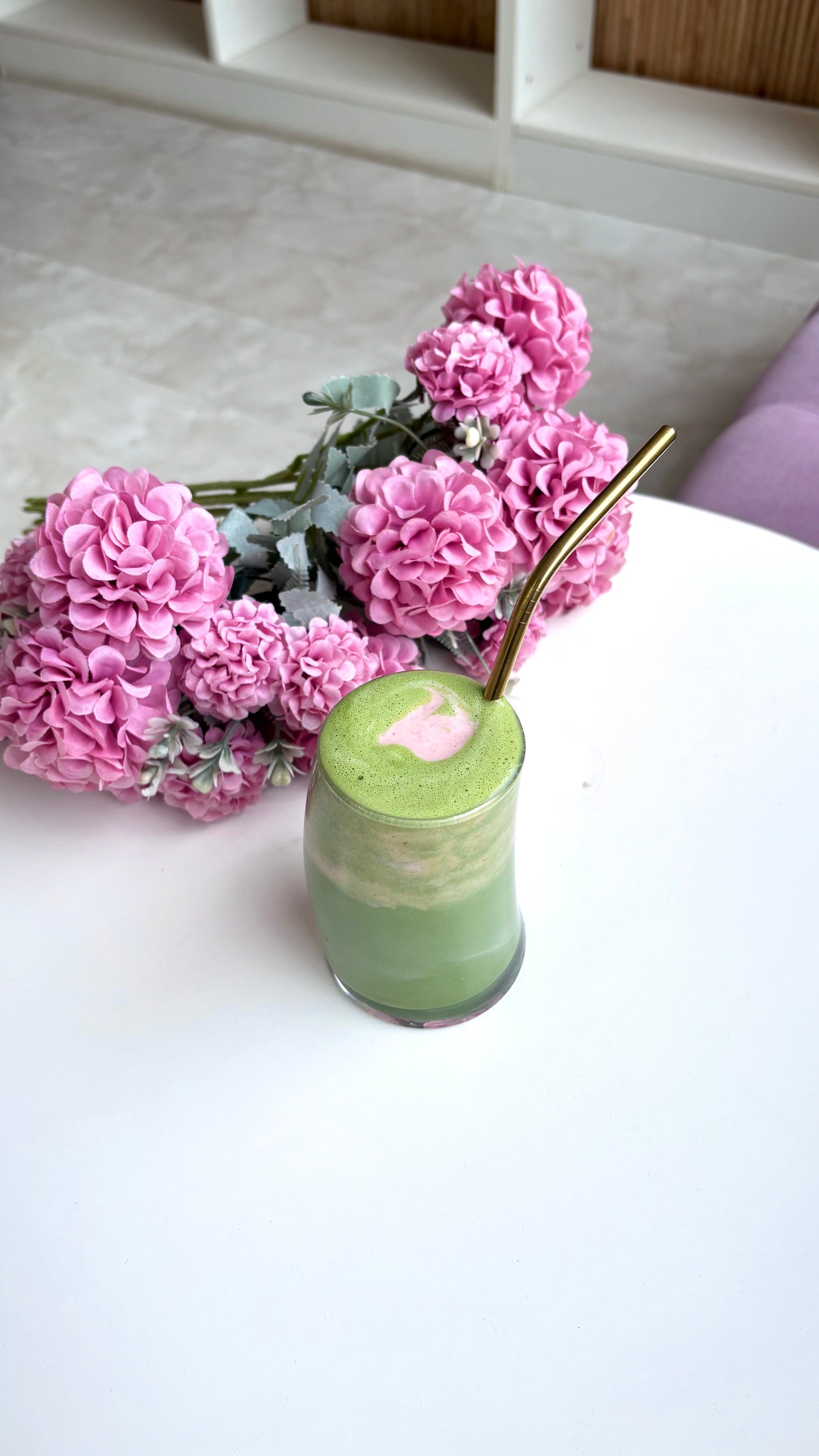 Matcha Latte with Strawberry Foam