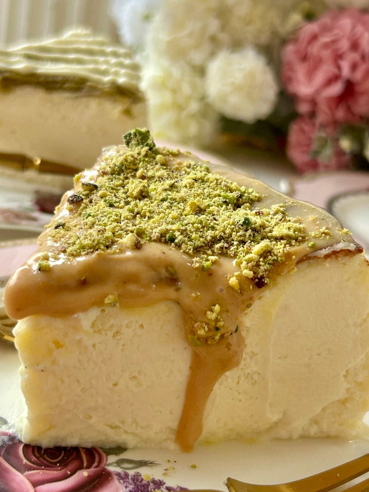 Caramel Pistachio Basque Cheesecake