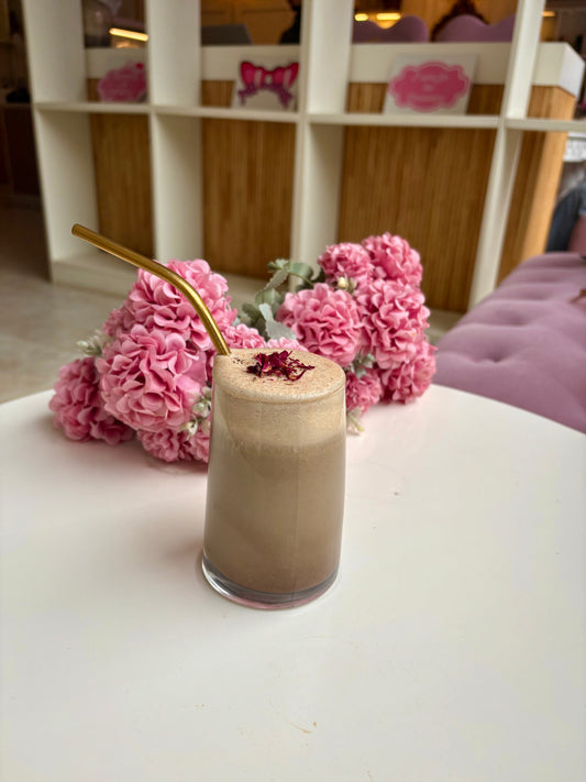 Hojicha Latte with Pistachio Rose Foam