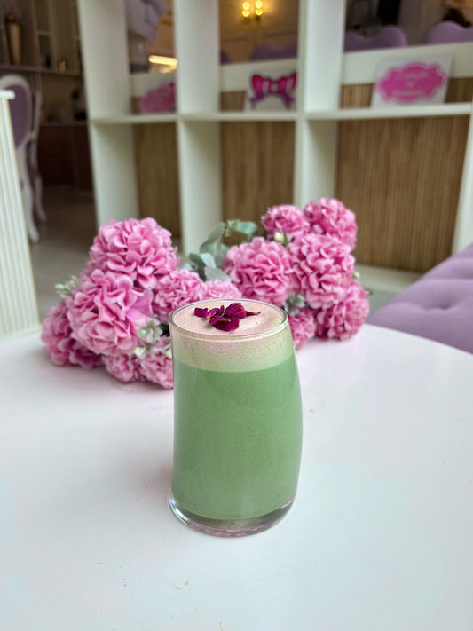 Matcha Latte with Pistachio Rose Foam