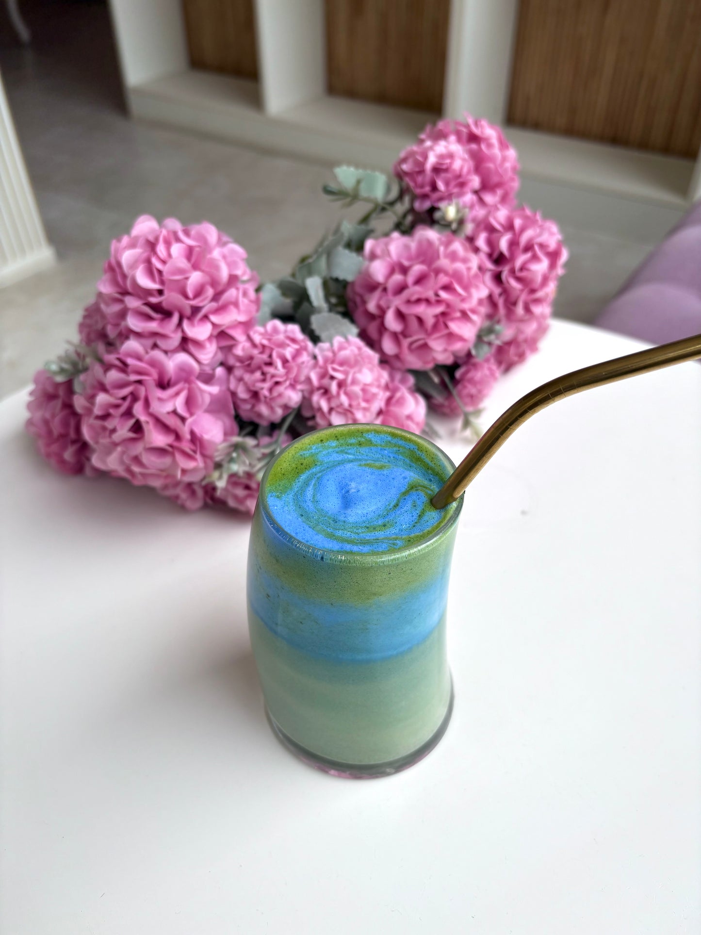 Spirulina Latte with Matcha Foam